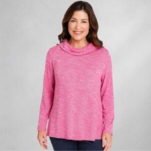 Chico's Women's Pink Cowl Neck Knit Pullover  XL Long Sleeve Lightweight
